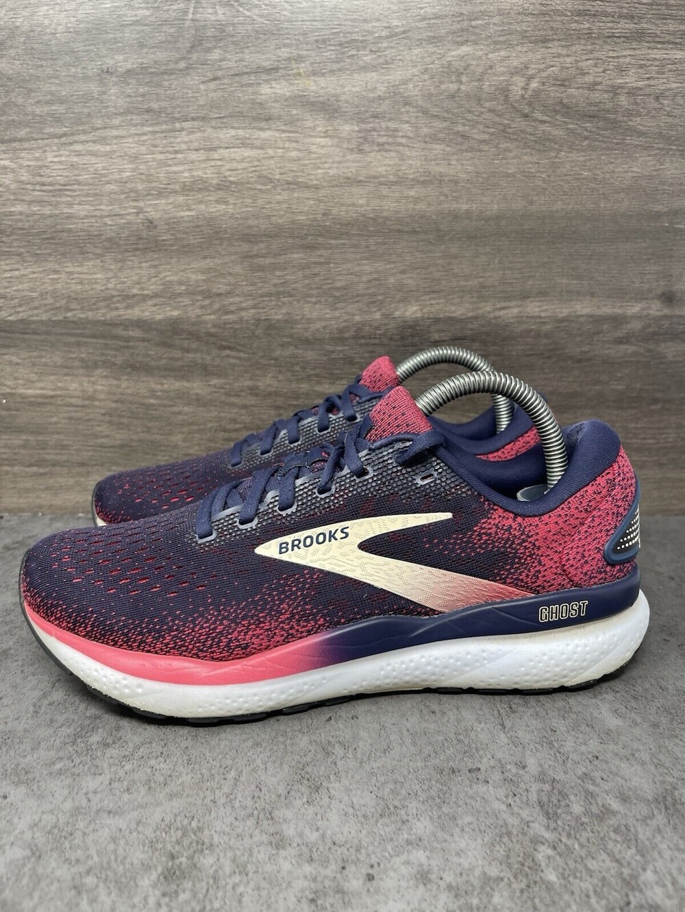 Brooks Ghost 16 Womens Size 9 2A Narrow Navy Pink Cushioned Running Shoes
